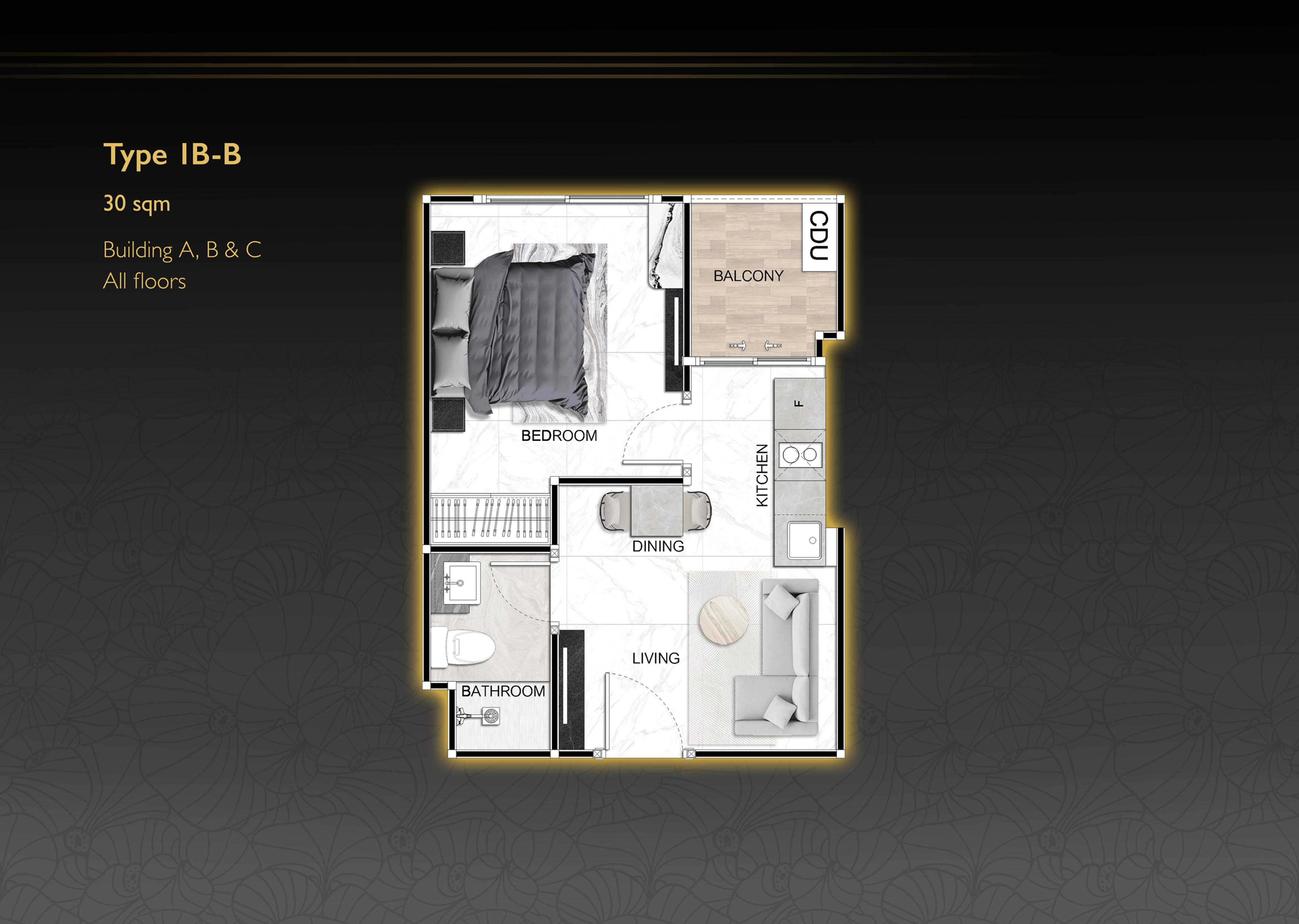Zenith Pattaya — Budynek A, 1-pokojowy apartament z widokiem na miasto — Jomtien, Pattaya