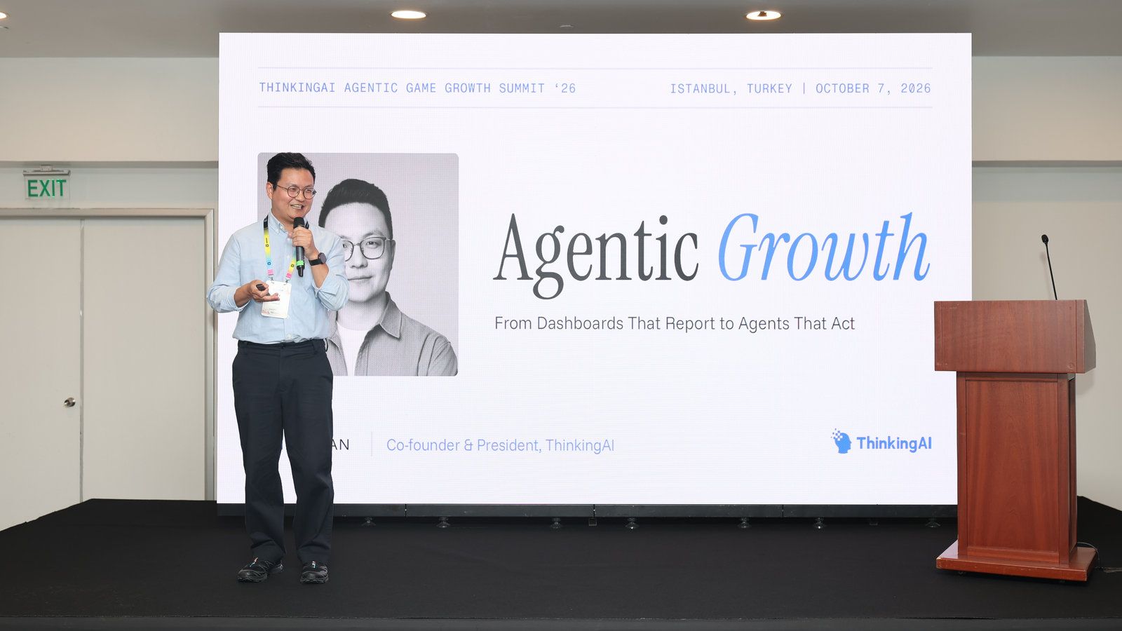 Chris Han opening the ThinkingAI Agentic Game Growth Summit in Istanbul