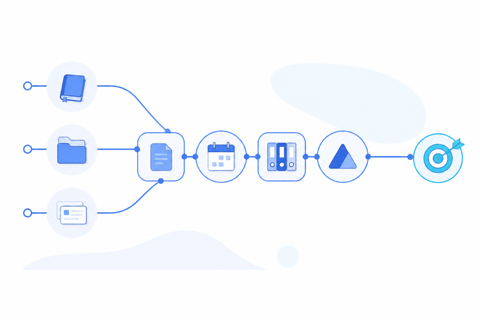 Specialist agents linked by smooth connectors into one automated pipeline