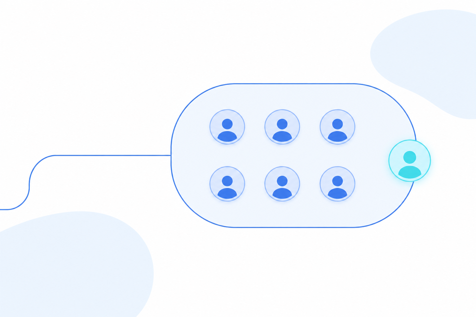 A shared channel module with people as small nodes and one standout node showing an agent joining them.