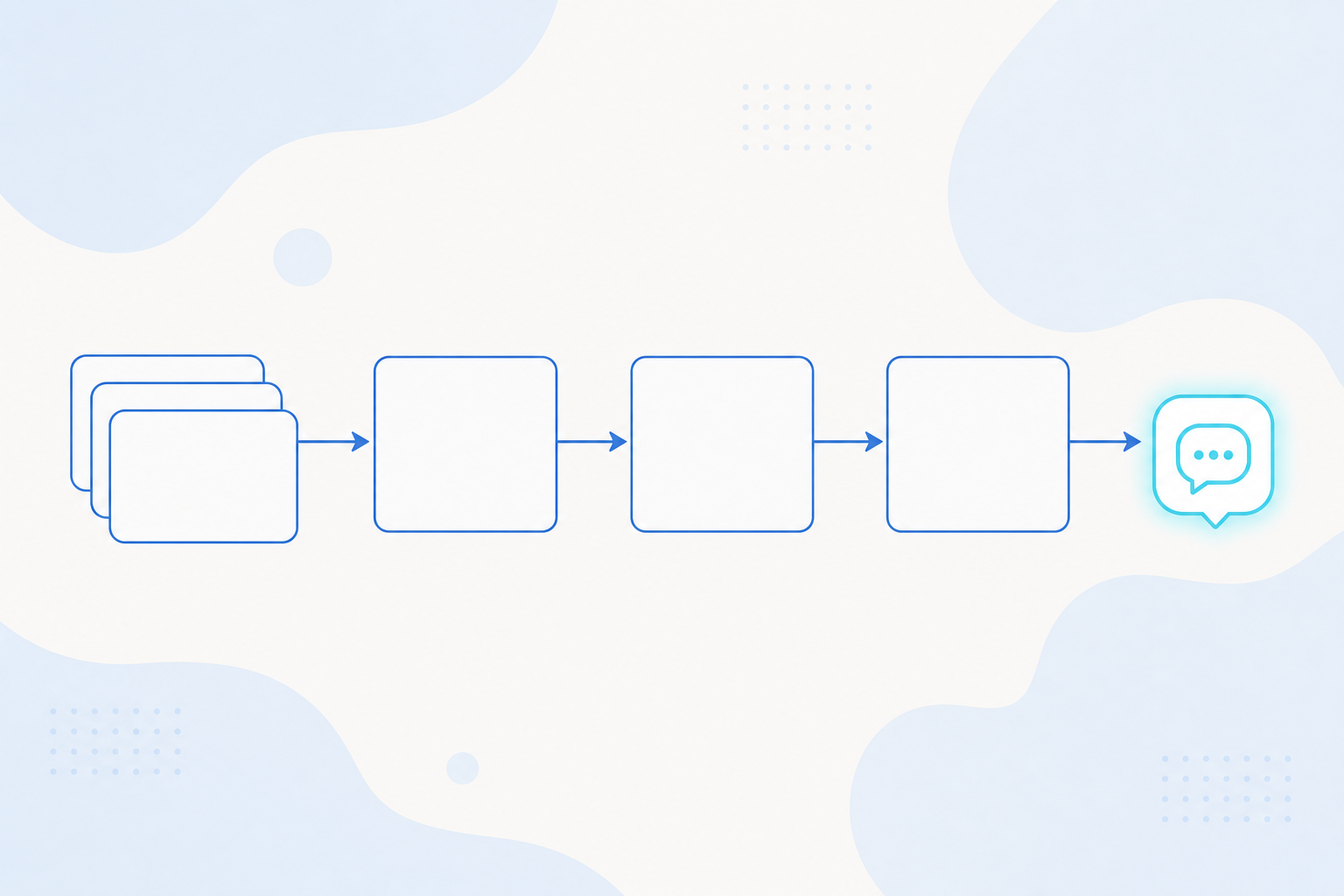Flat vector left-to-right flow of four rounded modules ending in a lit Agent conversation node, the first module showing stacked level layers.