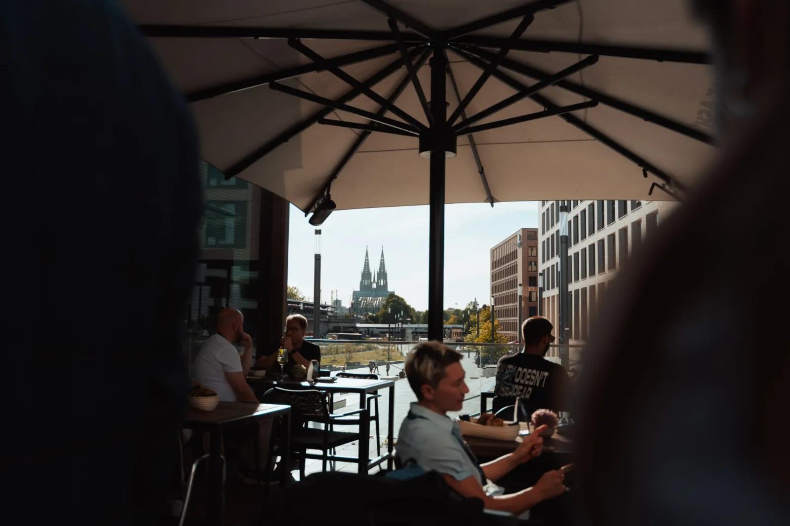 The terrace in late afternoon with Cologne Cathedral on the skyline
