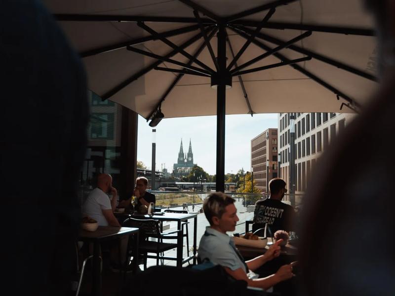 The terrace in late afternoon with Cologne Cathedral on the skyline