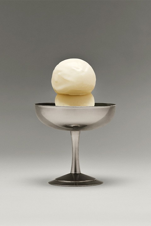 A bowl of two scoops of panna ice cream.