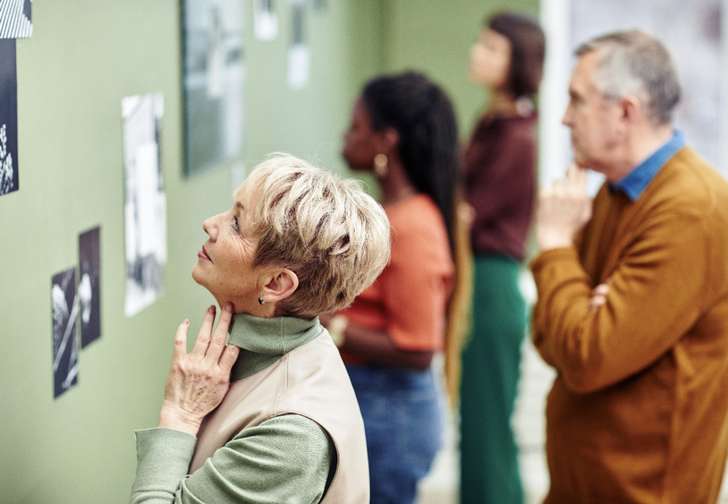 Attendees observing displays at an event
