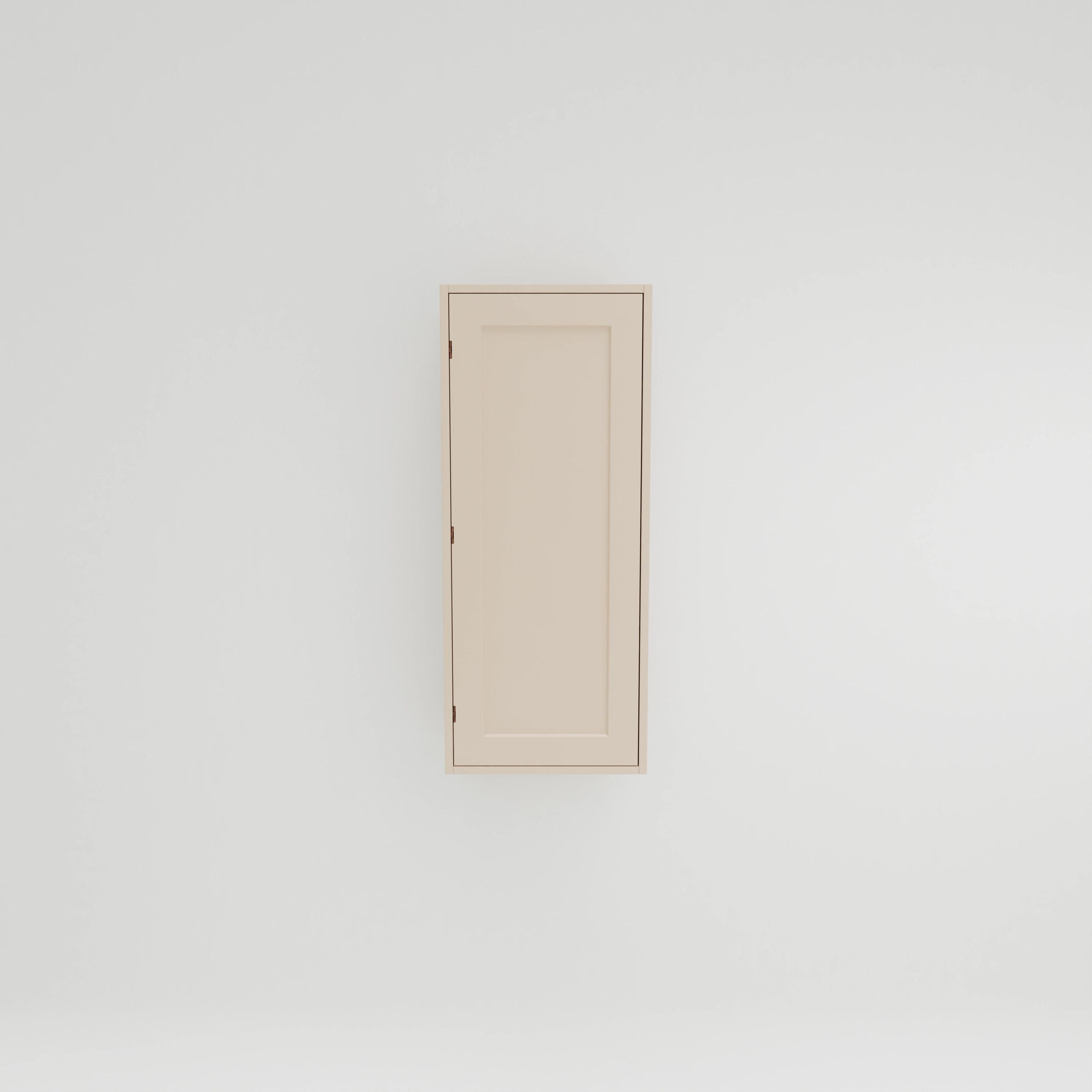 WH532: Tall wall cupboard with four shelves. Exposed hinges. Door hung left.