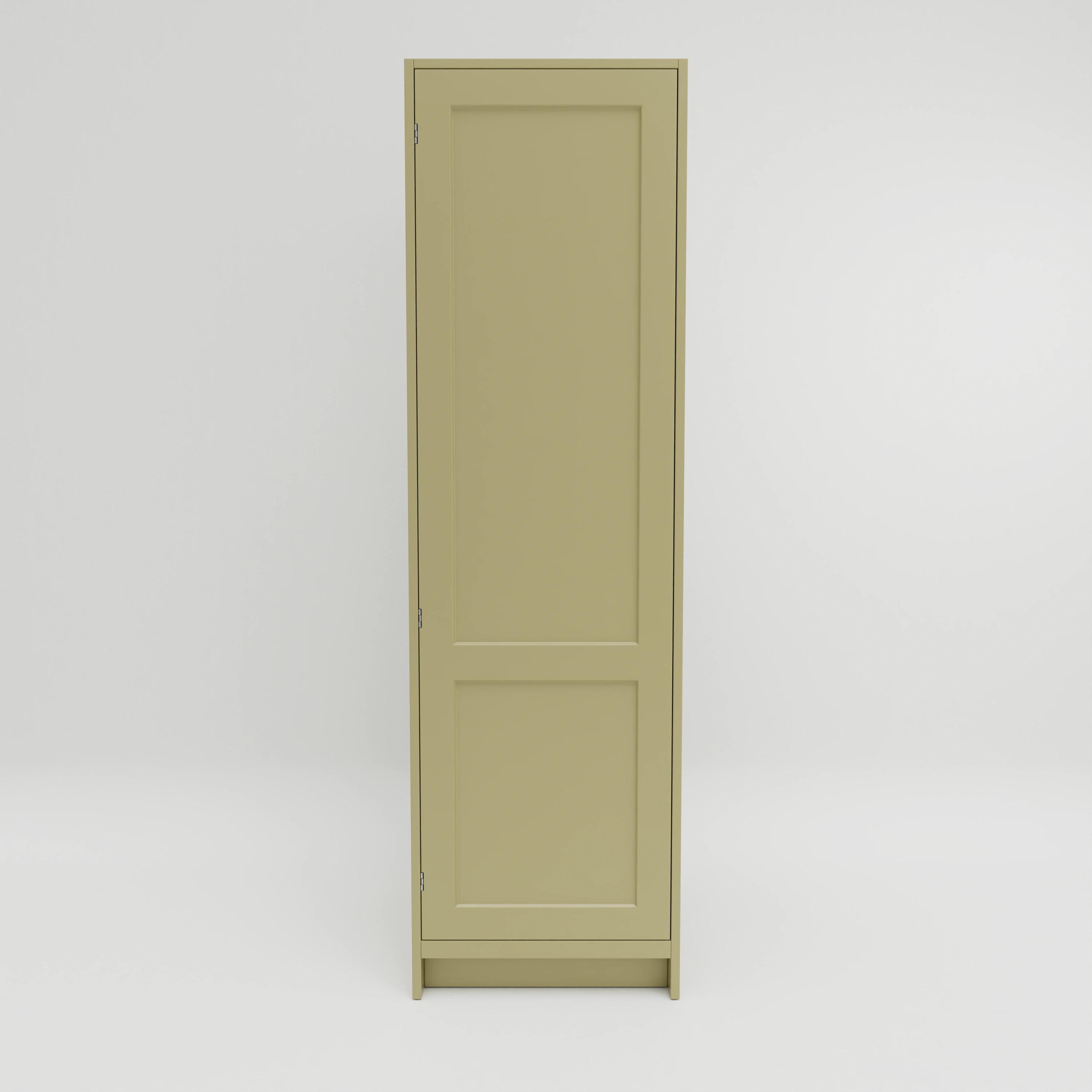 T632: Tall cupboard with three internal drawers and three shelves. Door hung left. Exposed hinges.