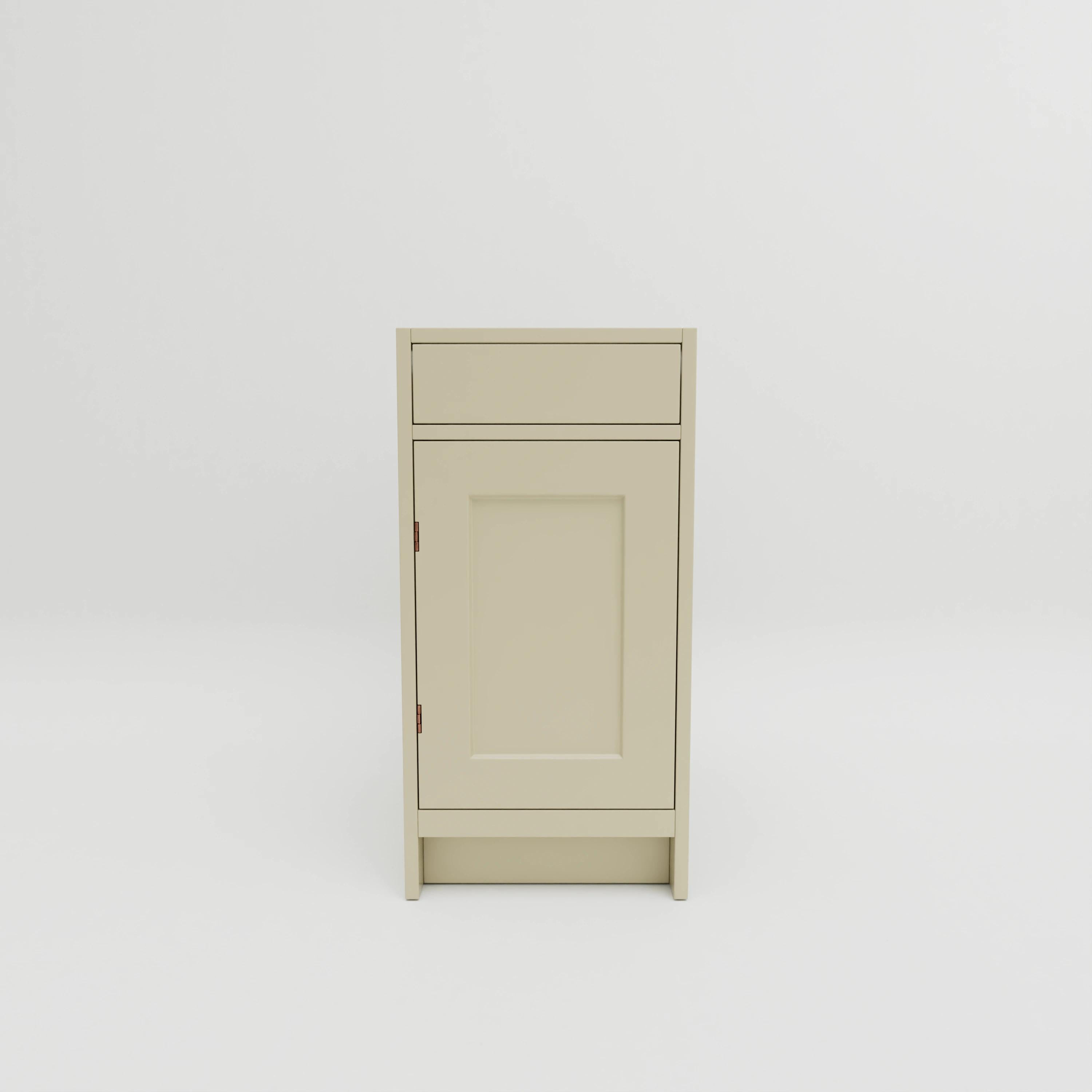B442: Base cupboard with one drawer and one shelf. Exposed hinges. Door hung left.