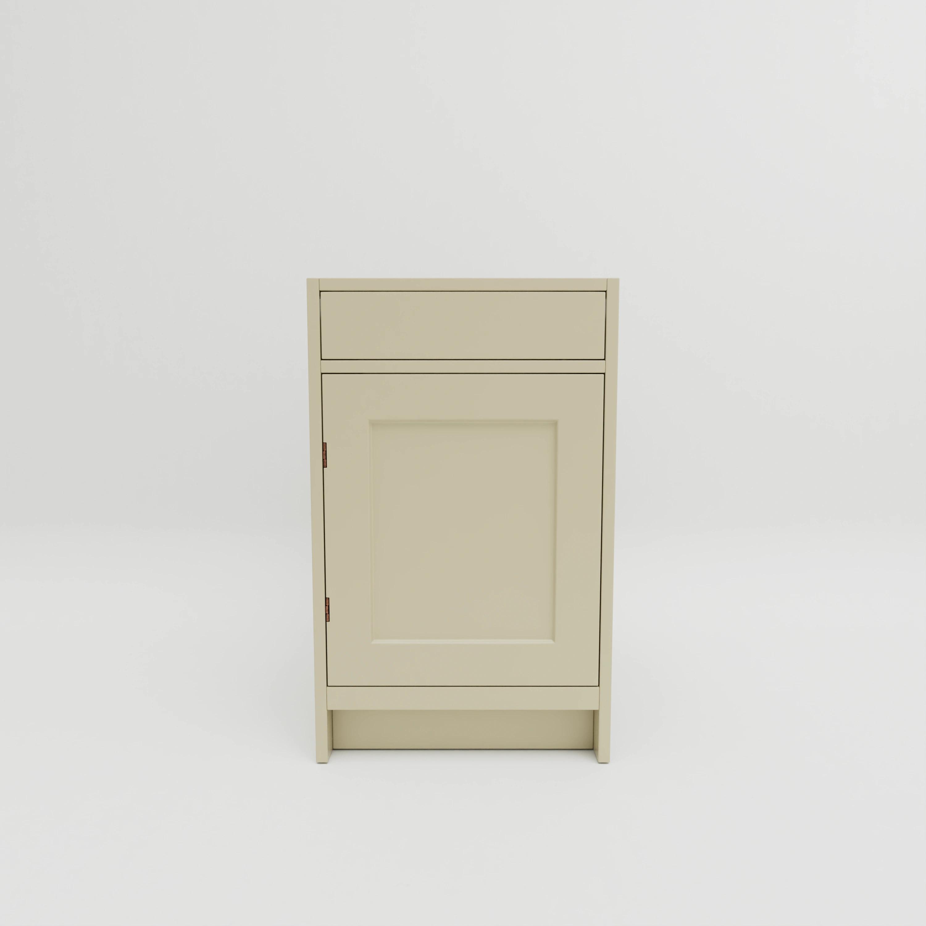 B542: Base cupboard with one drawer and one shelf. Exposed hinges. Door hung left.