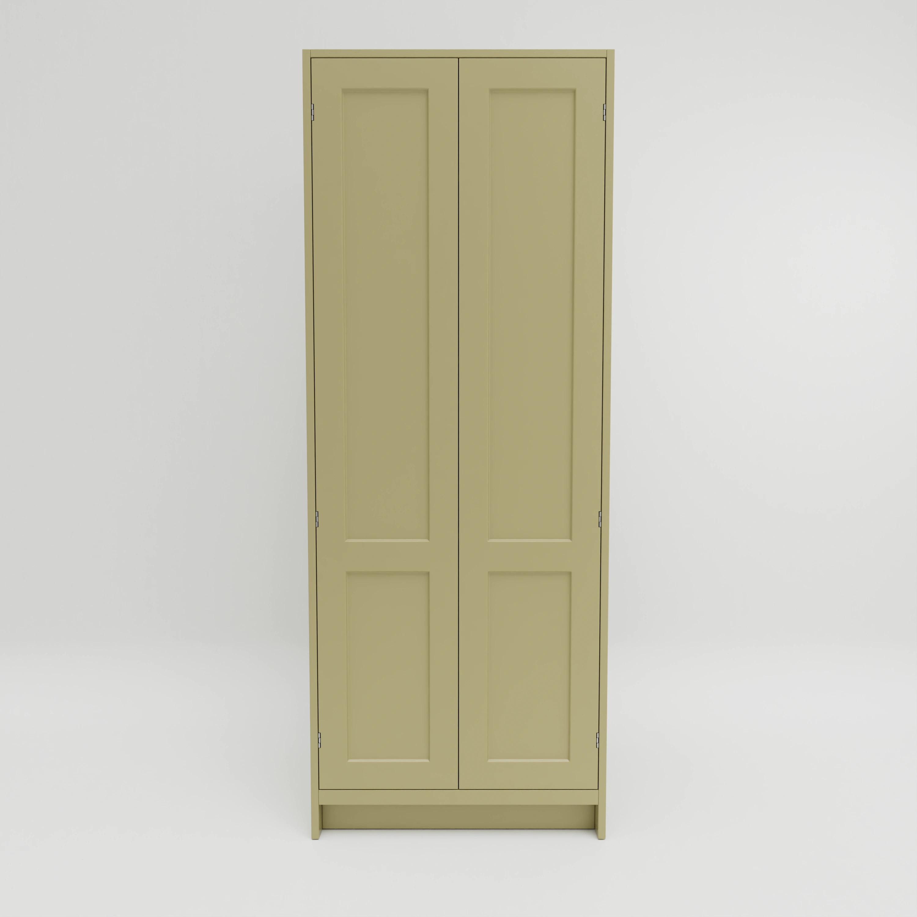T833: Tall cupboard with double doors, exposed hinges. Three internal solid oak drawers and three shelves.