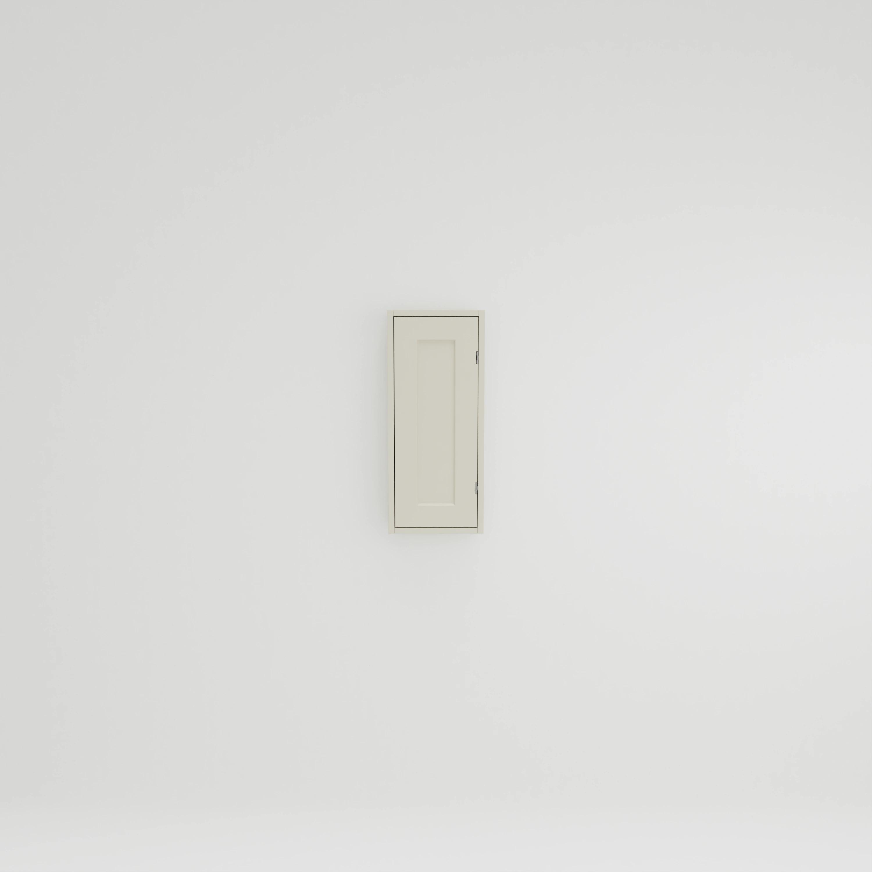 WB331: Wall cupboard for bathroom with two shelves. Exposed hinges. Door hung left.