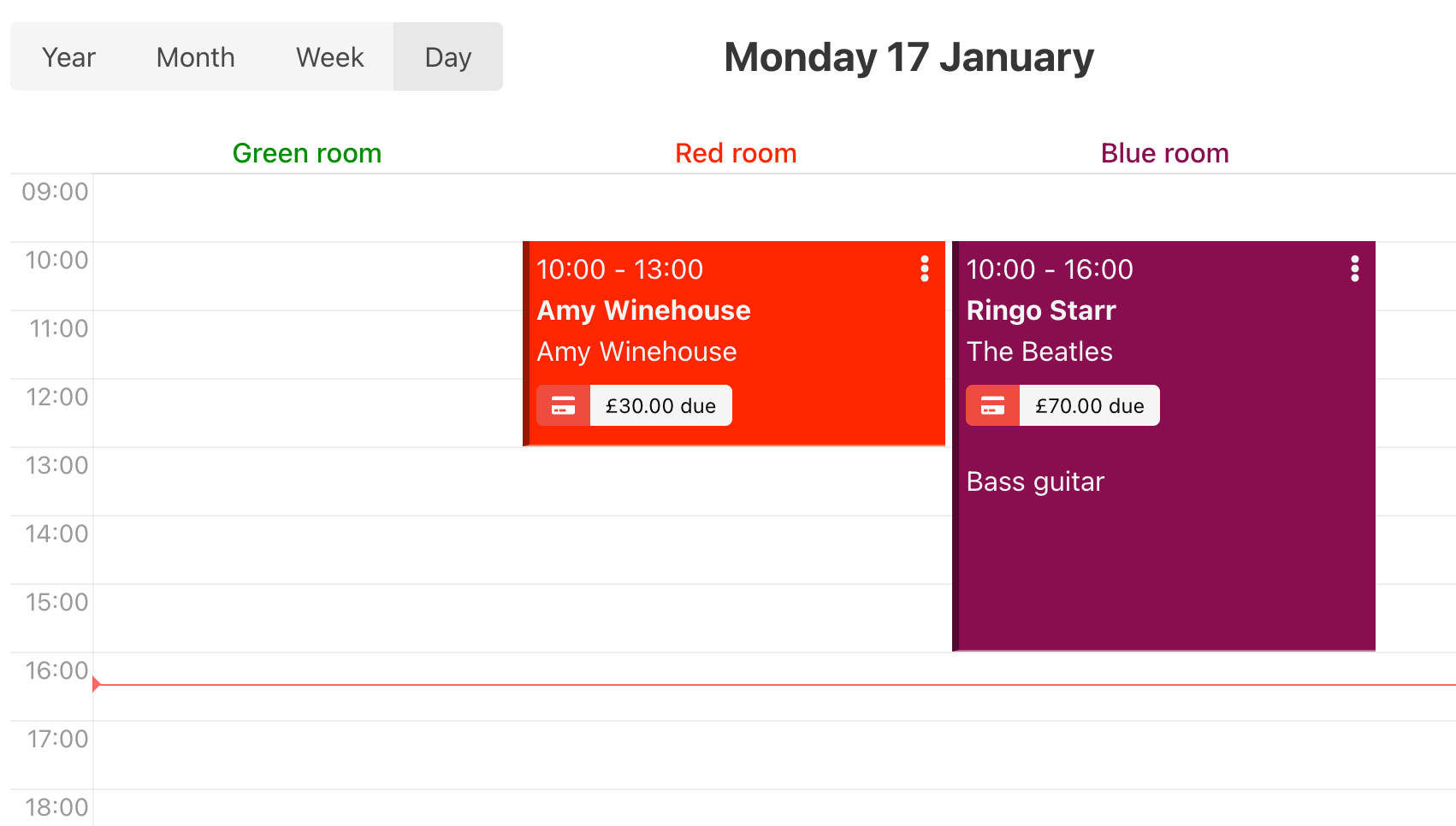 The Jammed dashboard, showing two bookings on a calendar
