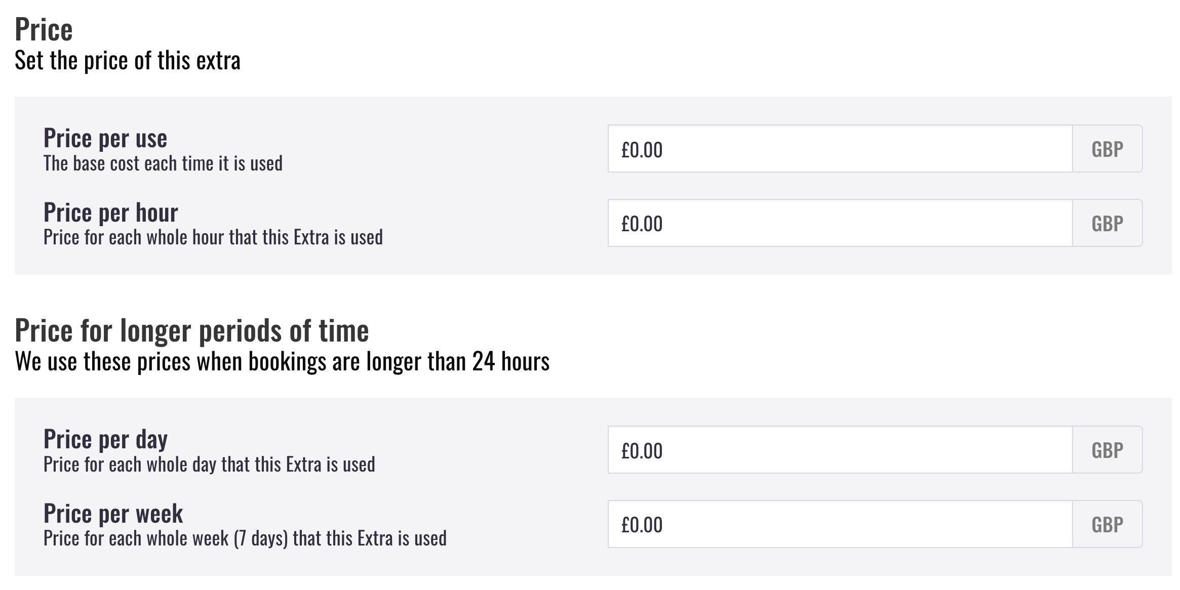 Prices setup for new extras