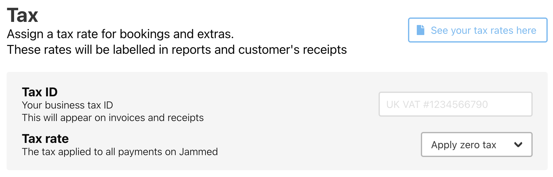 Setting up tax rates in Jammed