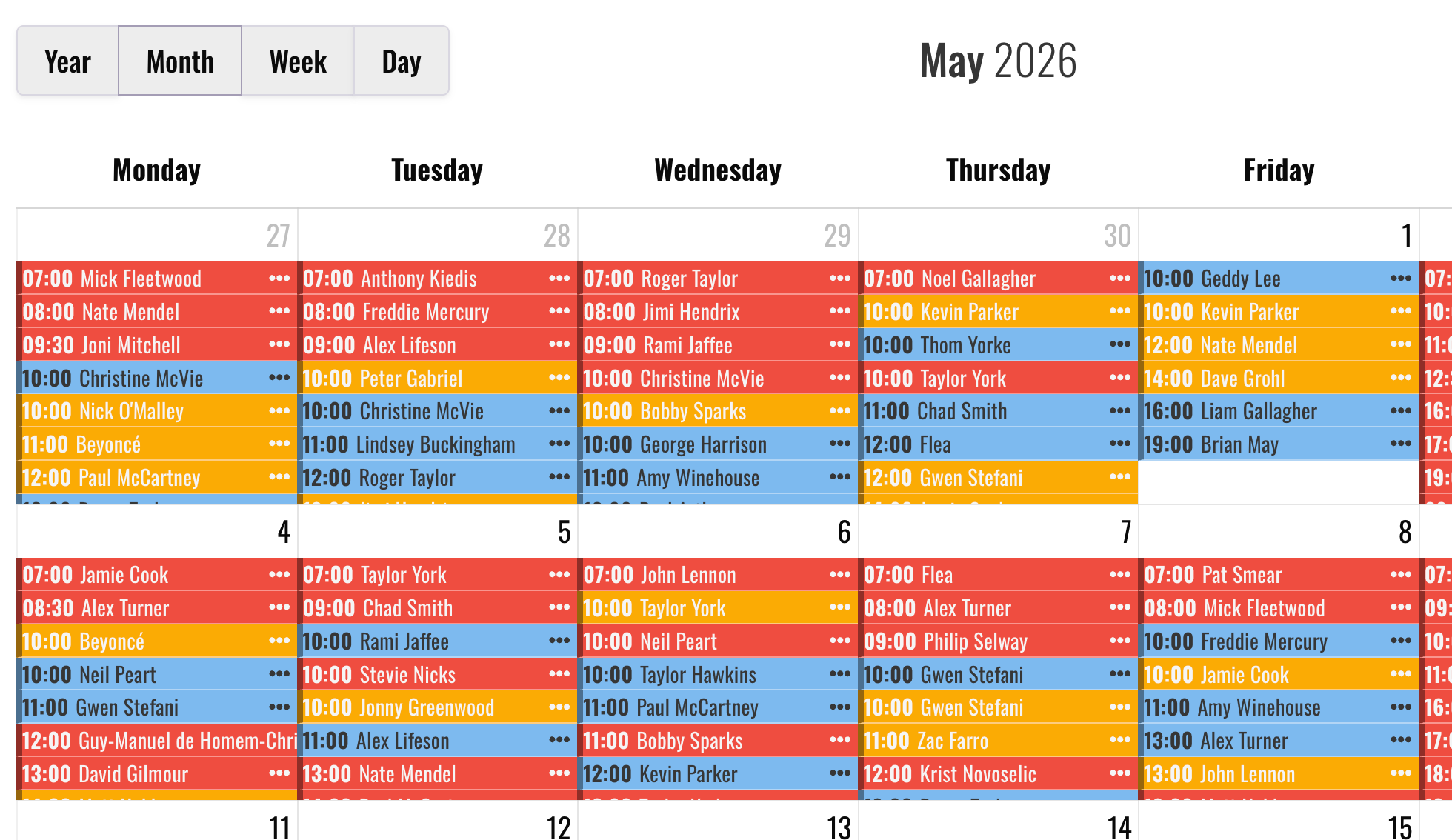 Month view on the Jammed.app dashboard
