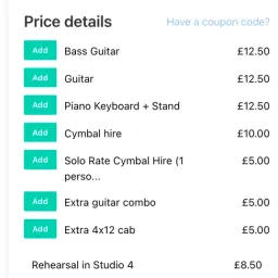List of booking addons, being offered to the customer at a checkout