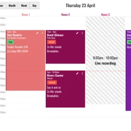 Jammed.app dashboard showing colour blocks for each room booking