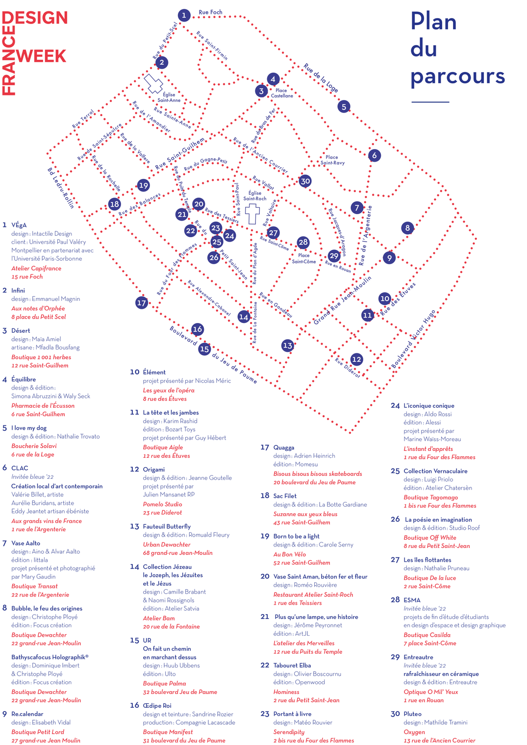 Plan du parcours de l'exposition des vitrines bleues