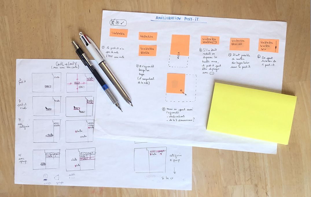 Croquis préparatoires à la définition de l'UX design de Stemic 