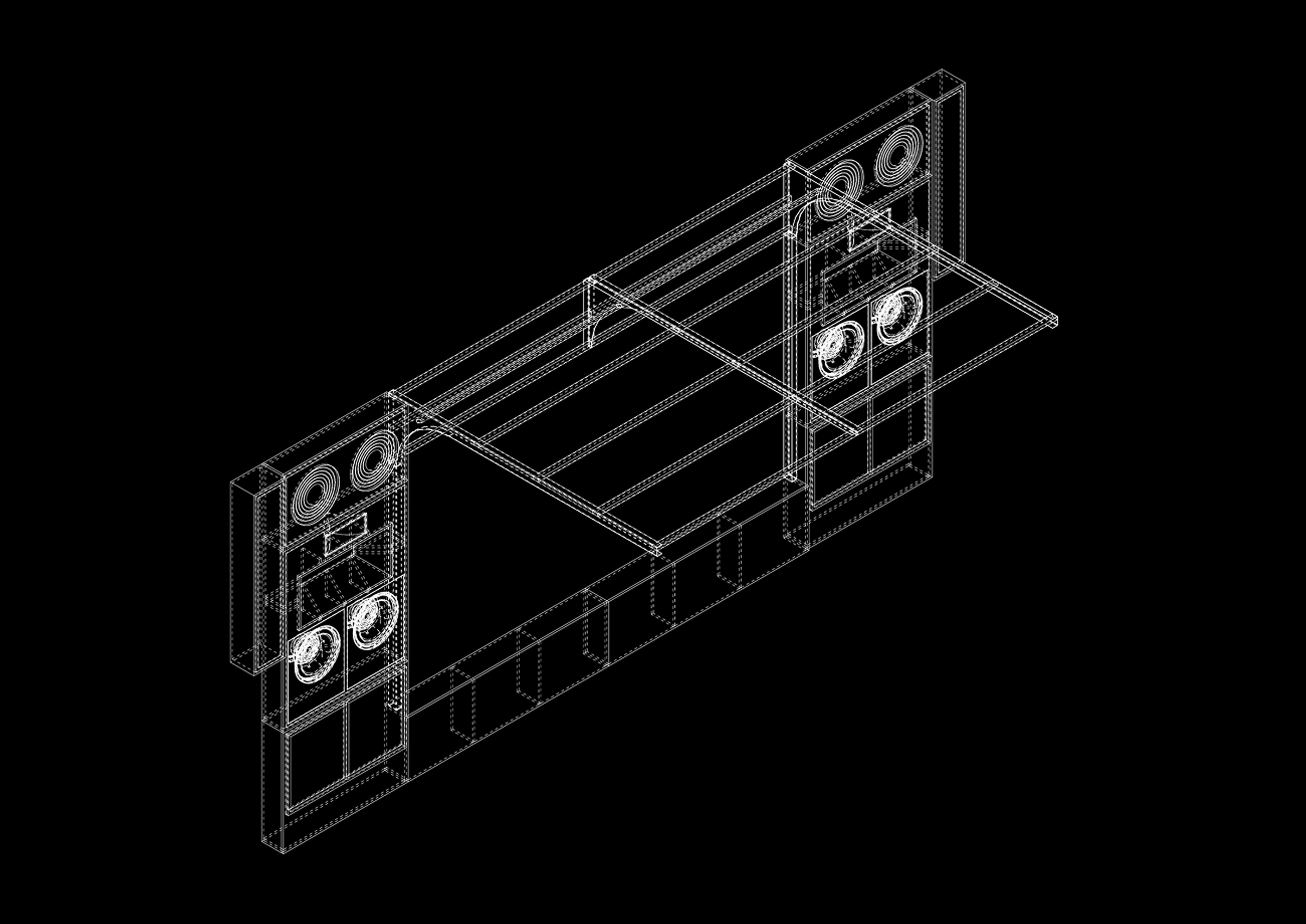 Technical line drawing of the booth structure