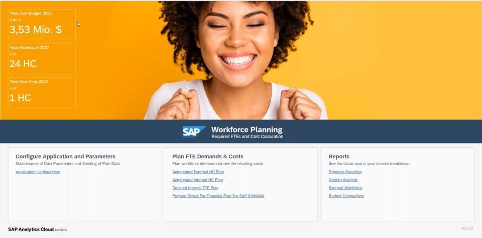 Der Startbildschirm der Personalplanungslösung in der SAP Analytics Cloud