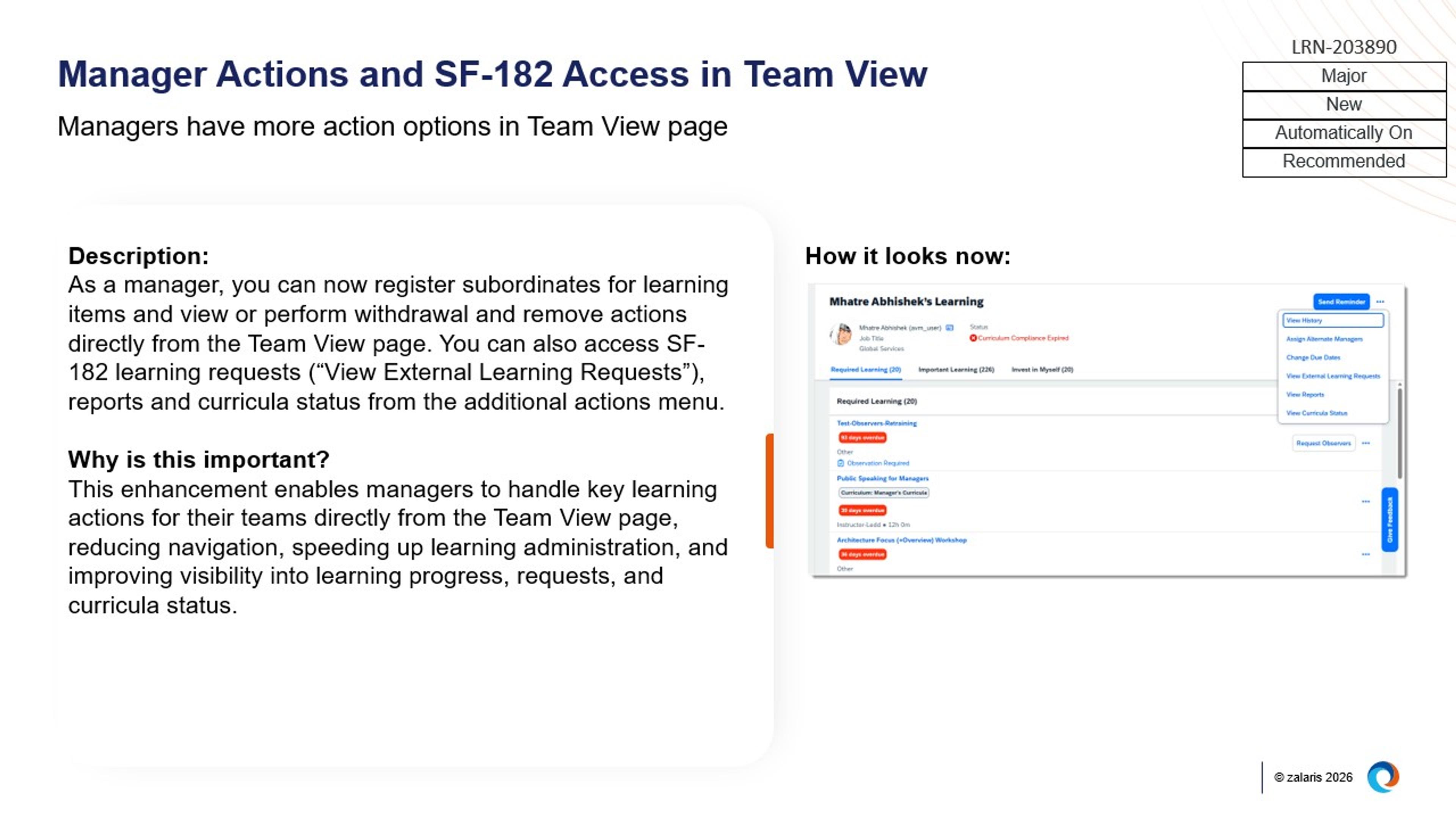 Manager Actions and SF-182 Access in Team View