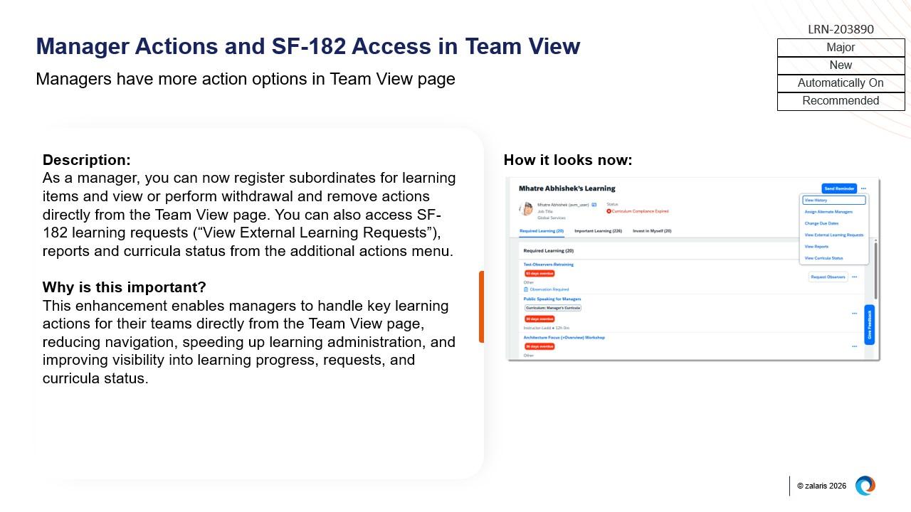 Manager Actions and SF-182 Access in Team View