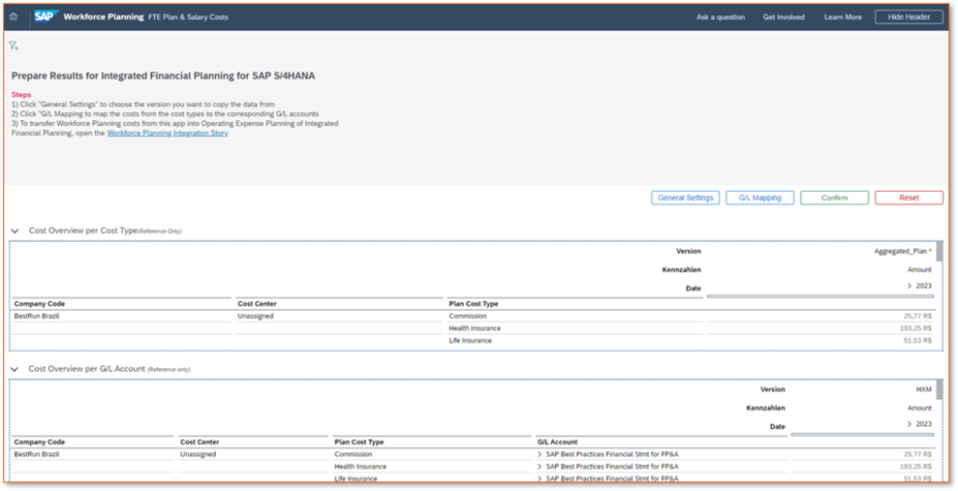 Ergebnisse der Personalkostenplanung und Zurückschreiben nach S/4HANA zur Vorbereitung der Budgetplanung