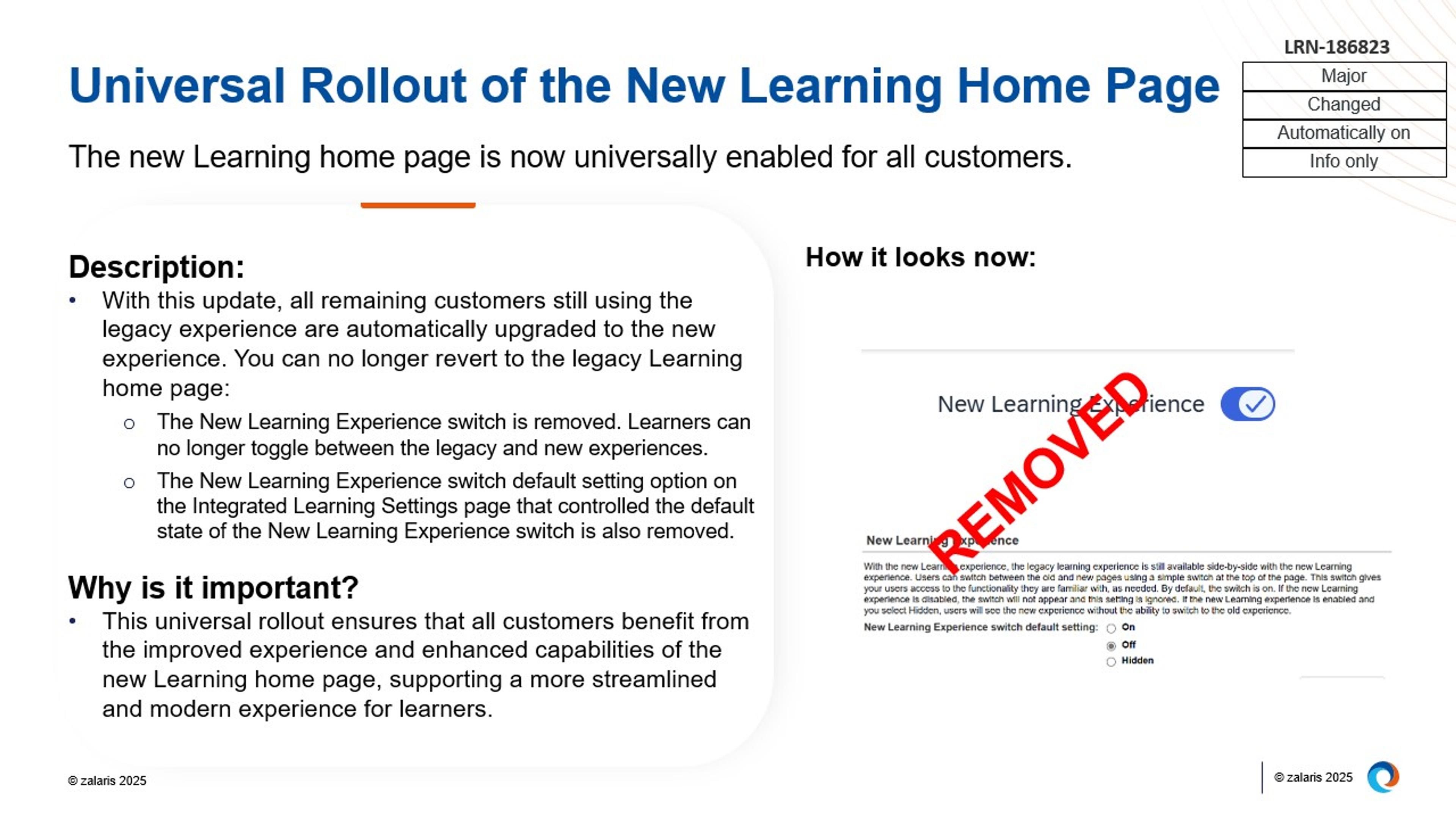 Universal Rollout of the New Learning Home Page