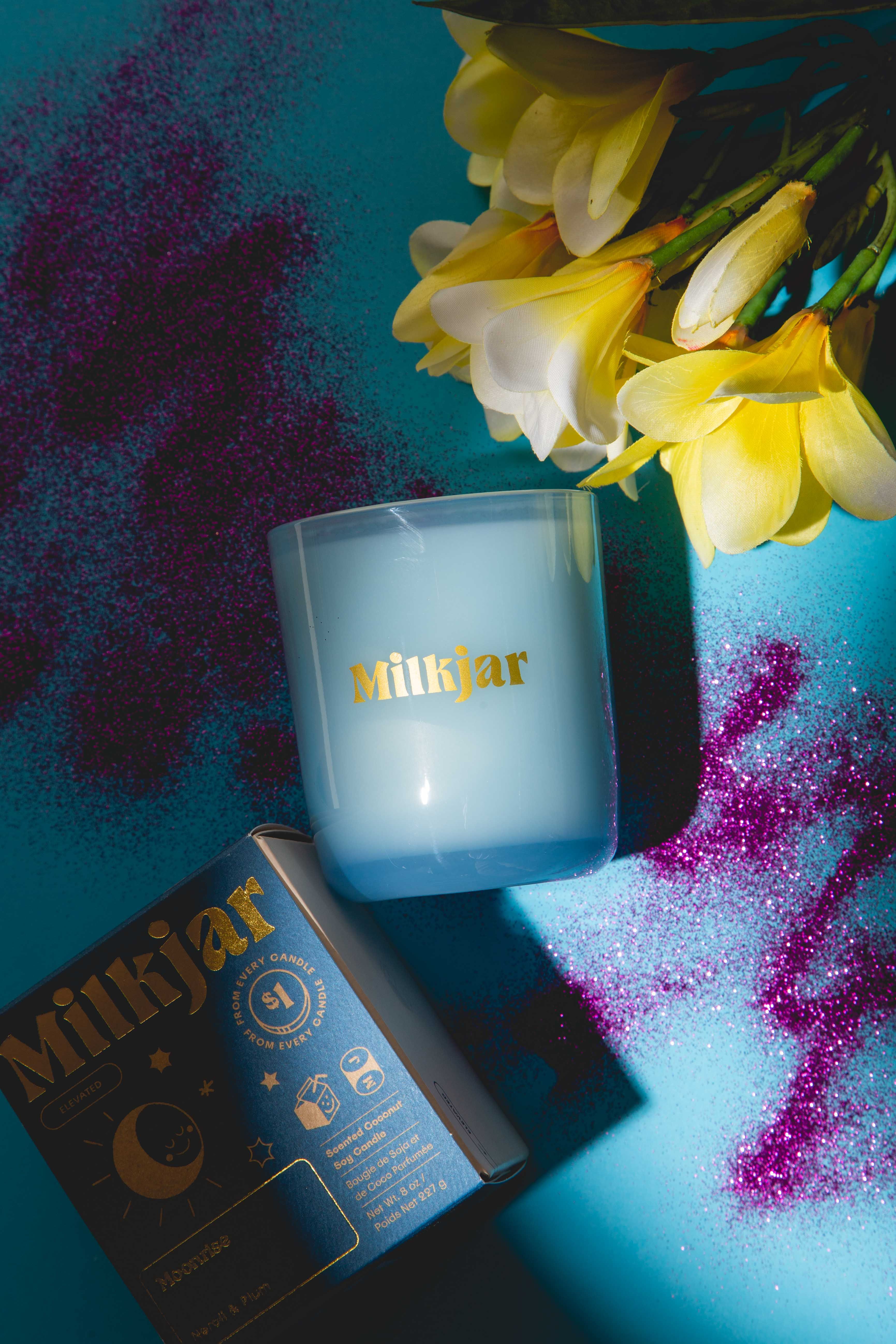 Moonrise 8oz Coconut Soy Wood Wick Candle - Neroli & Plum | Milk