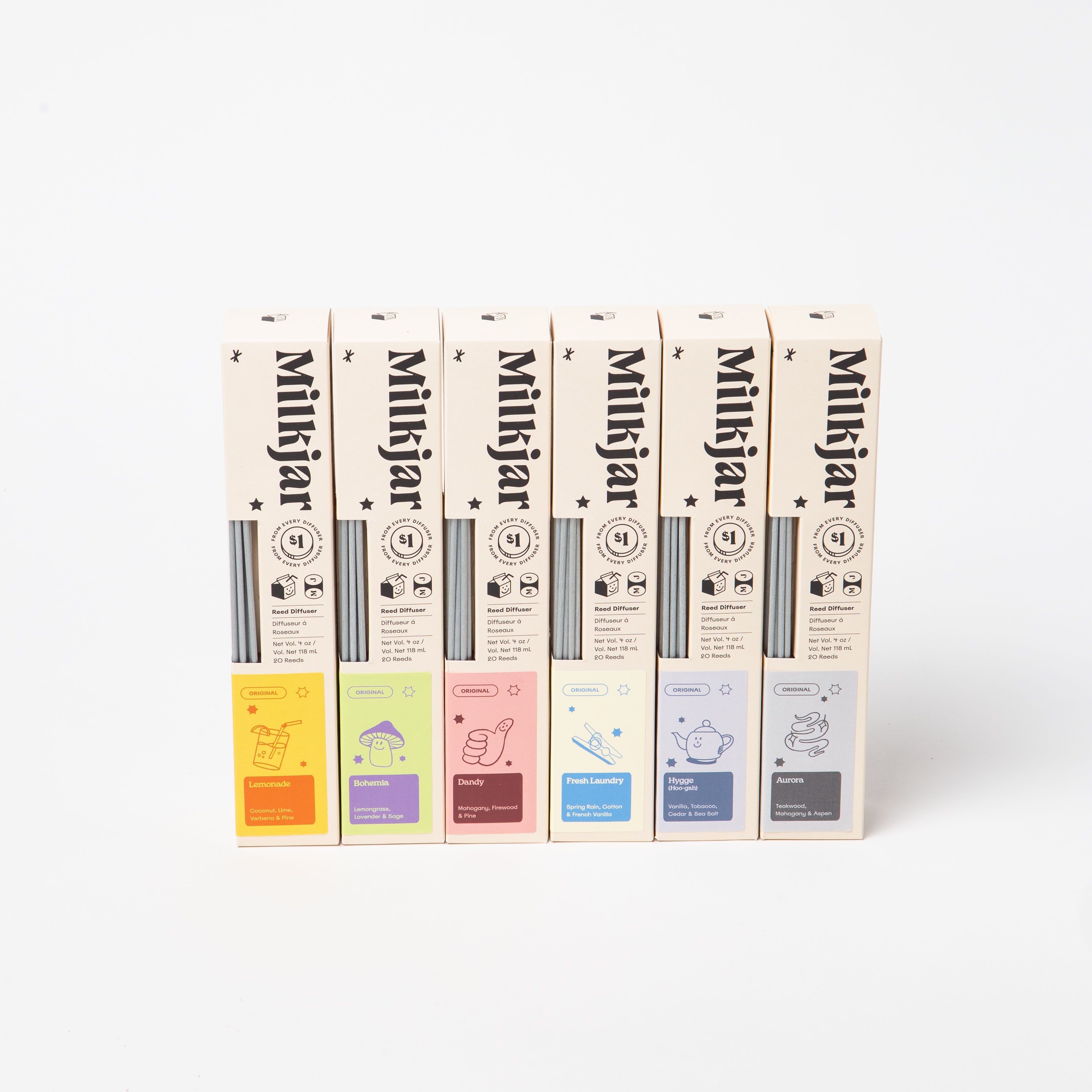 【KAZ】NEIGHBORHOOD BLENDED DIFFUSER Dandy 4oz Reed Diffuser - Cashmere, Cedarwood & Musk | Milk Jar