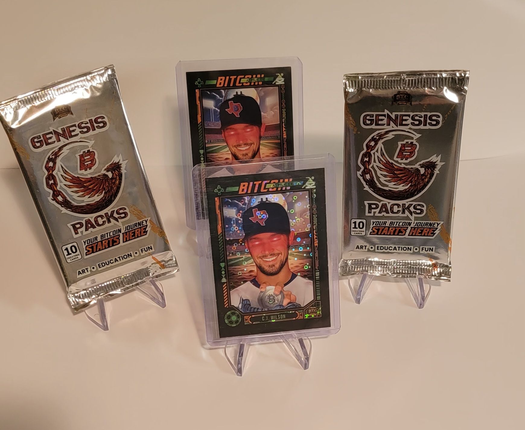 Bitcoin Athlete C.J. Wilson Holofoil & Common w/ Two Genesis Packs