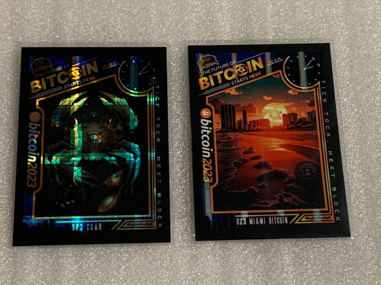 B23C6 Crab #123/500 and B23C3 Miami Bitcoin #671/1000