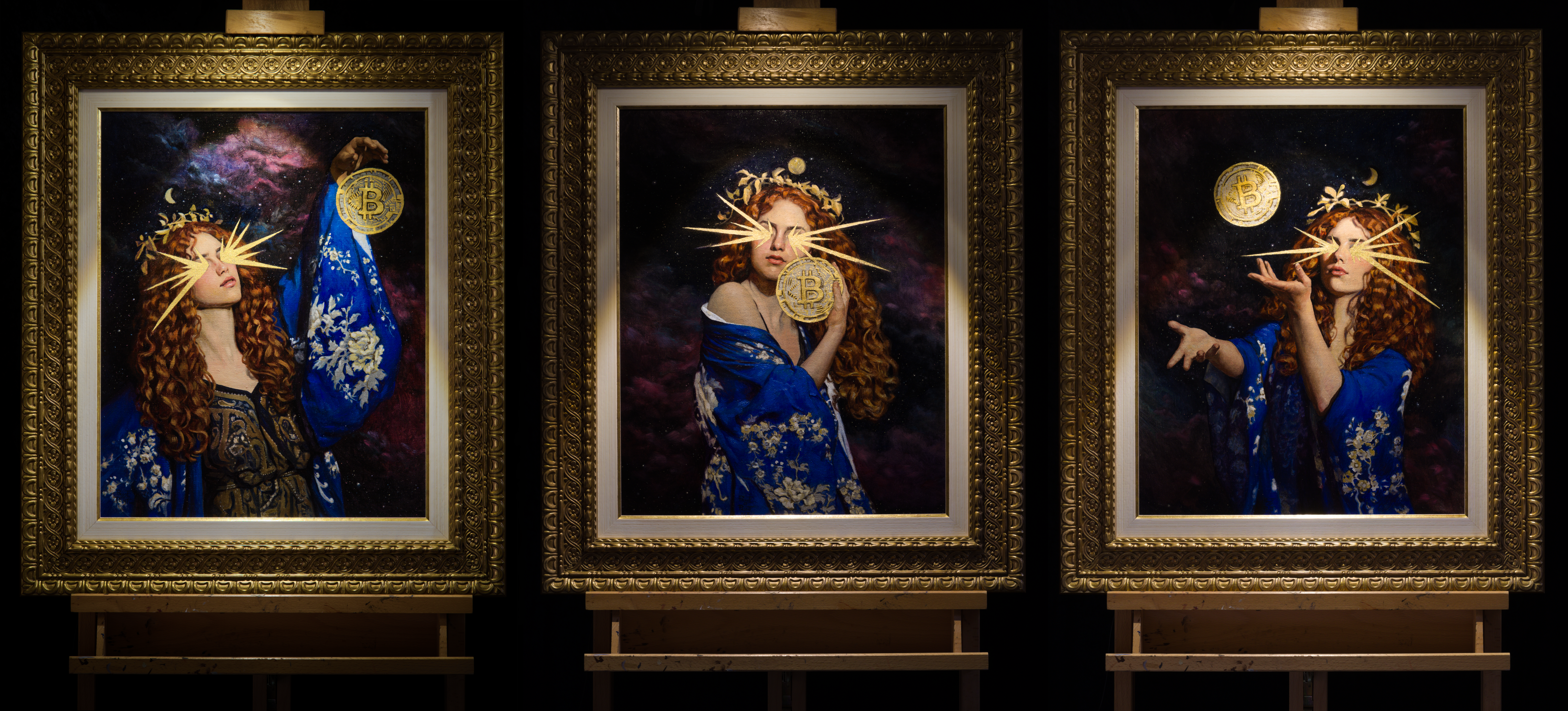 The Three Sisters of the Coin, 2022, Oil Painting Triptych