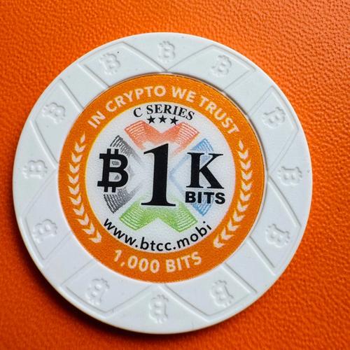 BTCC Mint Poker Chip funded with 0.001 btc or 1k bits physical bitcoin