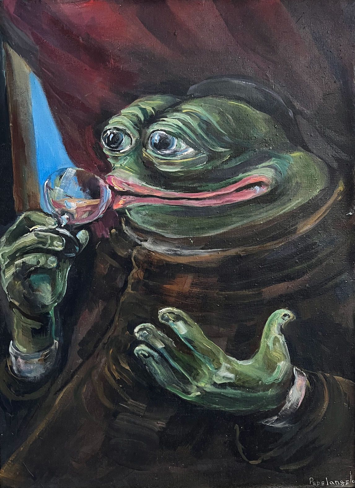 The Drinking Monk Pepe (Pepelangelo, Oil on Canvas)