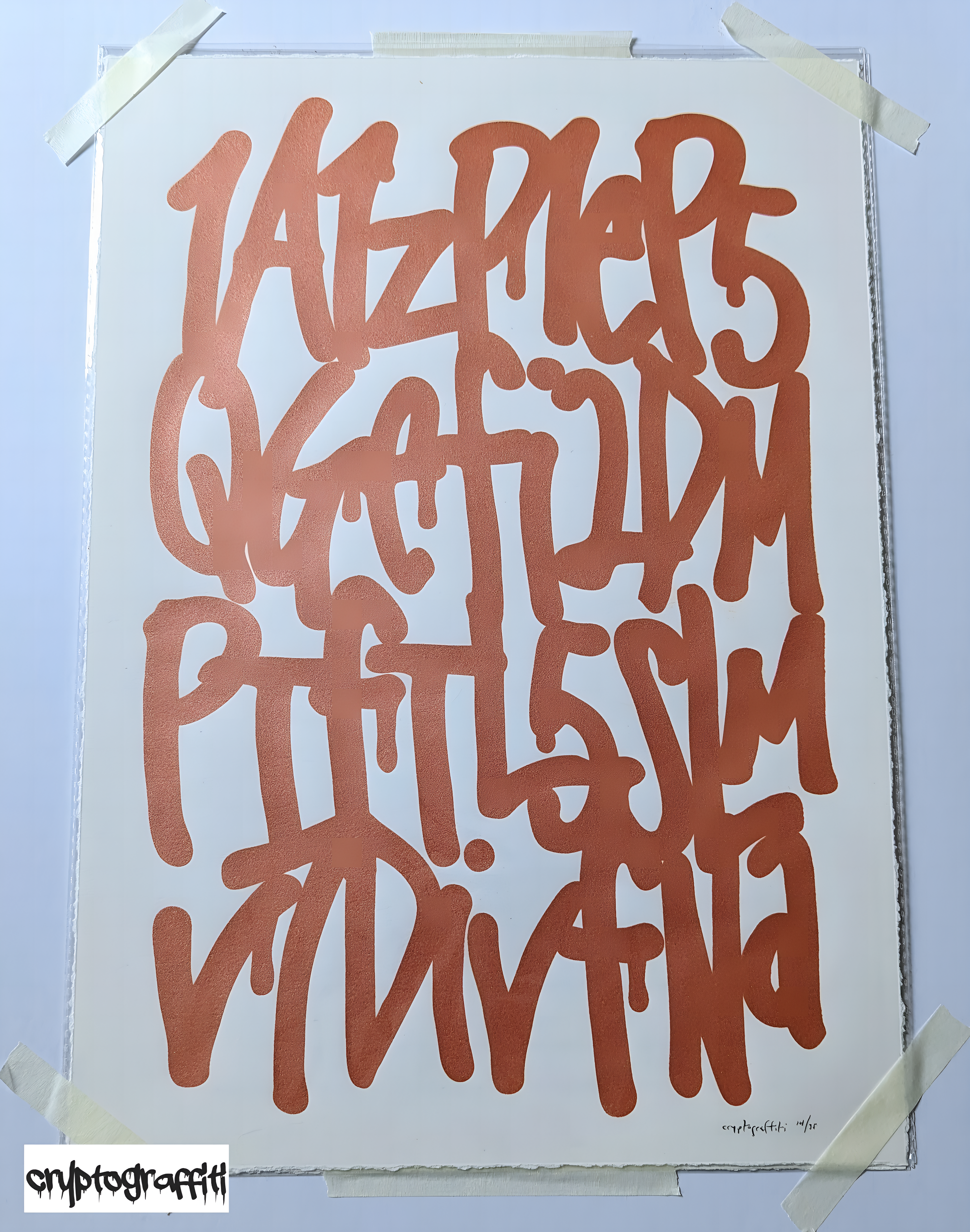 cryptograffiti - "Genesis Address" 4-line print (AR-enabled), #14/35 signed tangerine