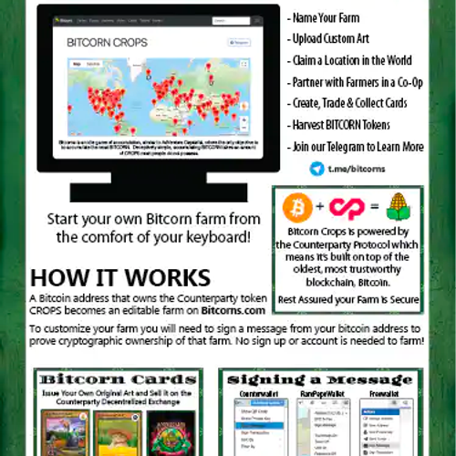CORNSHEET Physical Printed Bitcorns "Sell Sheet" w/ Token + Starter Farm