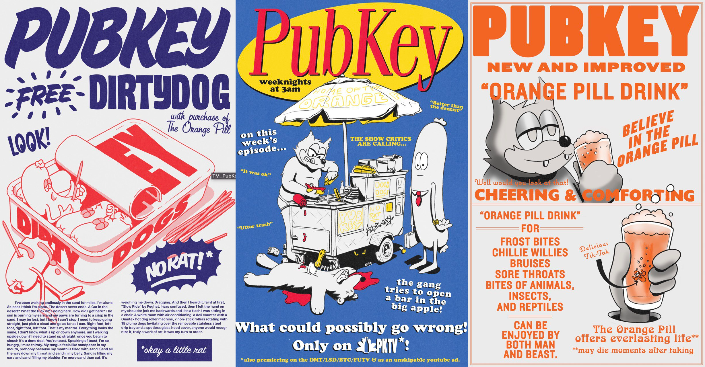 PUBKEY TRIPLE PRINT - The Dirty Dog, The Orange Pill, The Seinfeld 