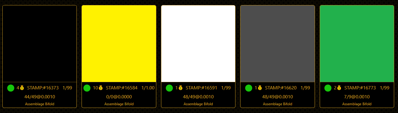 Assemblage Bifold - 1x FULL COLLECTION  - HIDDEN MESSAGES - 5x SUB 20k STAMPS - ONE PIXEL PEPE! - Theo Goodman