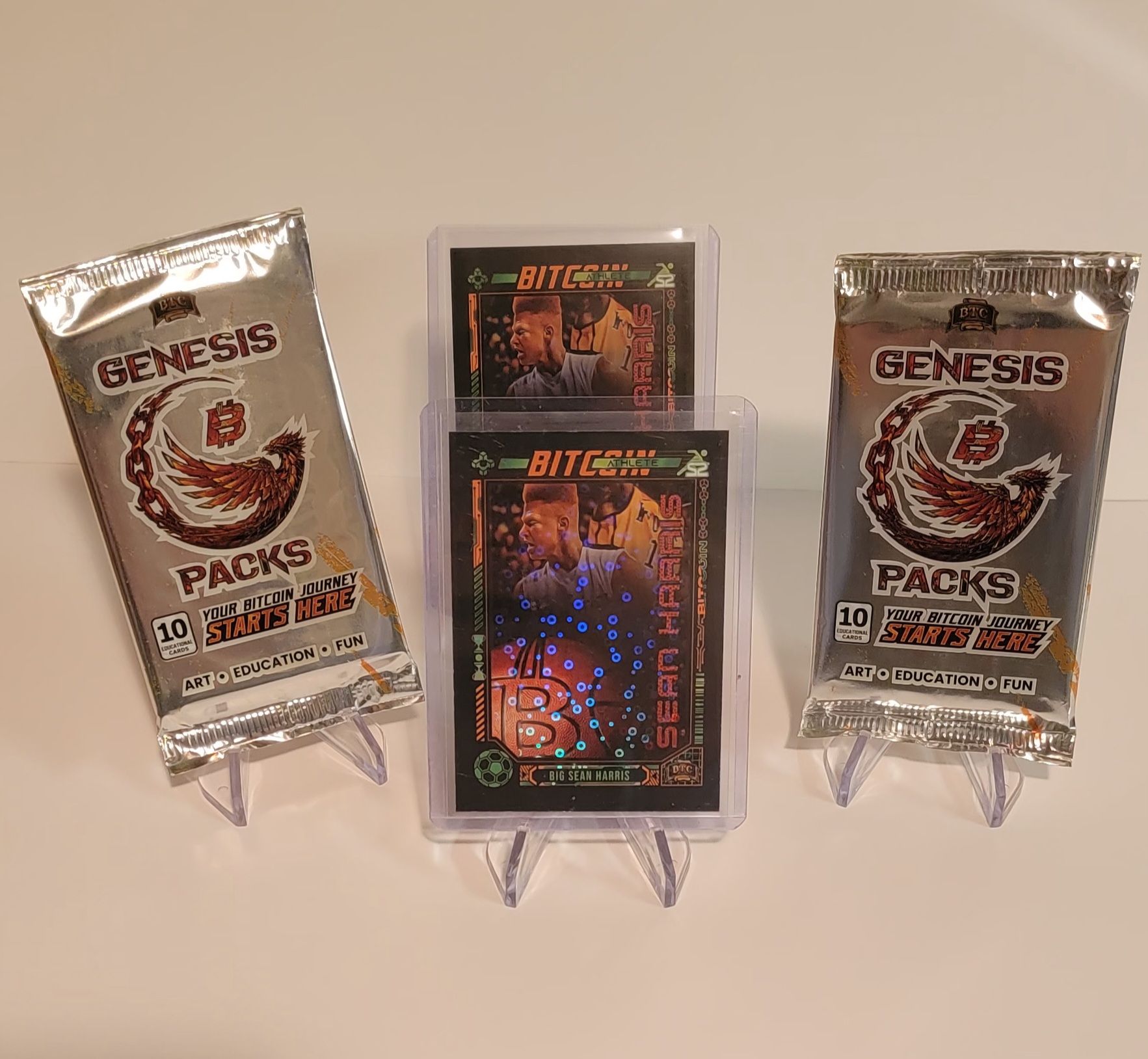 Bitcoin Athlete Sean Harris Holofoil, Common and two genesis packs