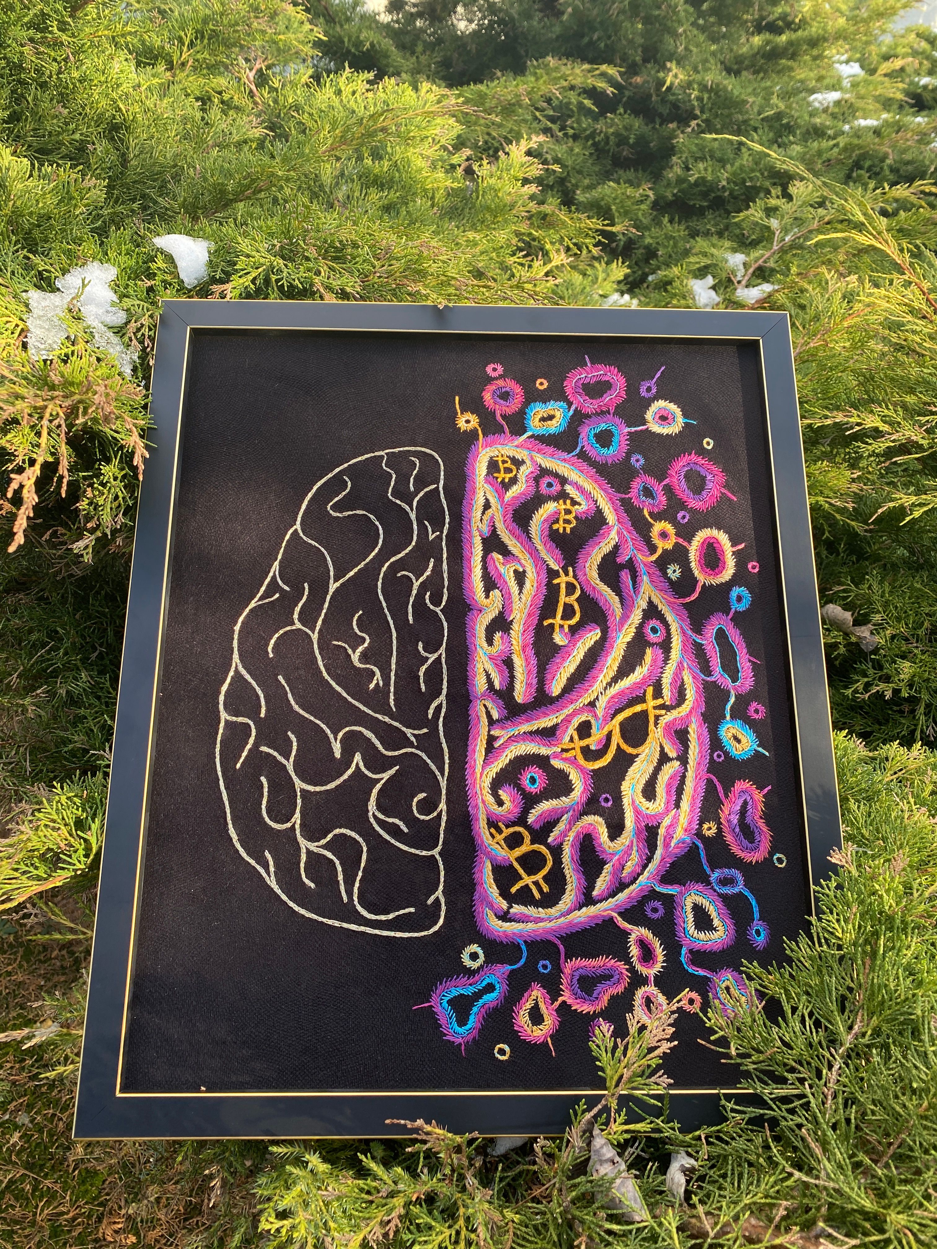 Painting-embroidery “Bitcoin is new reality”