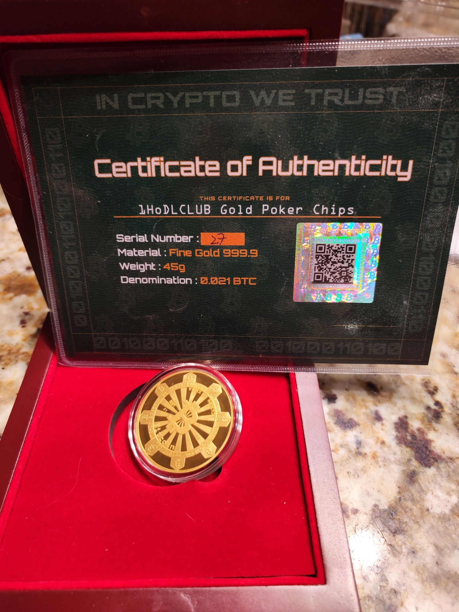 1HODLClub 45g Gold coin cold storage