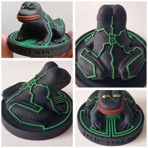 Handcrafted "Feels good man" ebony wood PEPE + Ordinals inscription