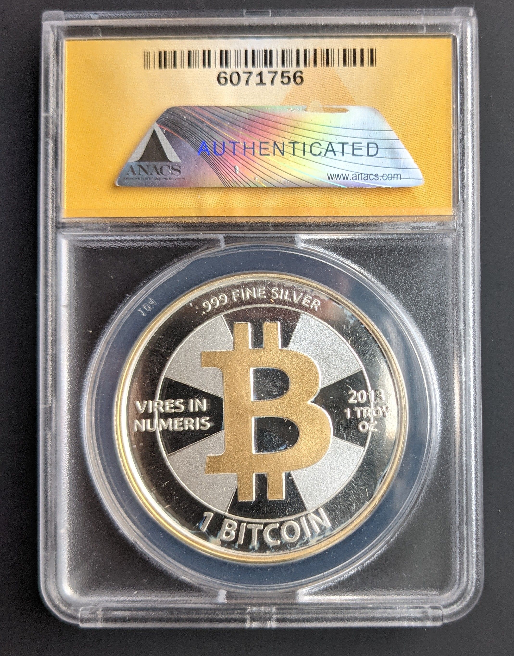 1 BTC Casascius Silver/Gilt (ANACS Graded – MS68)