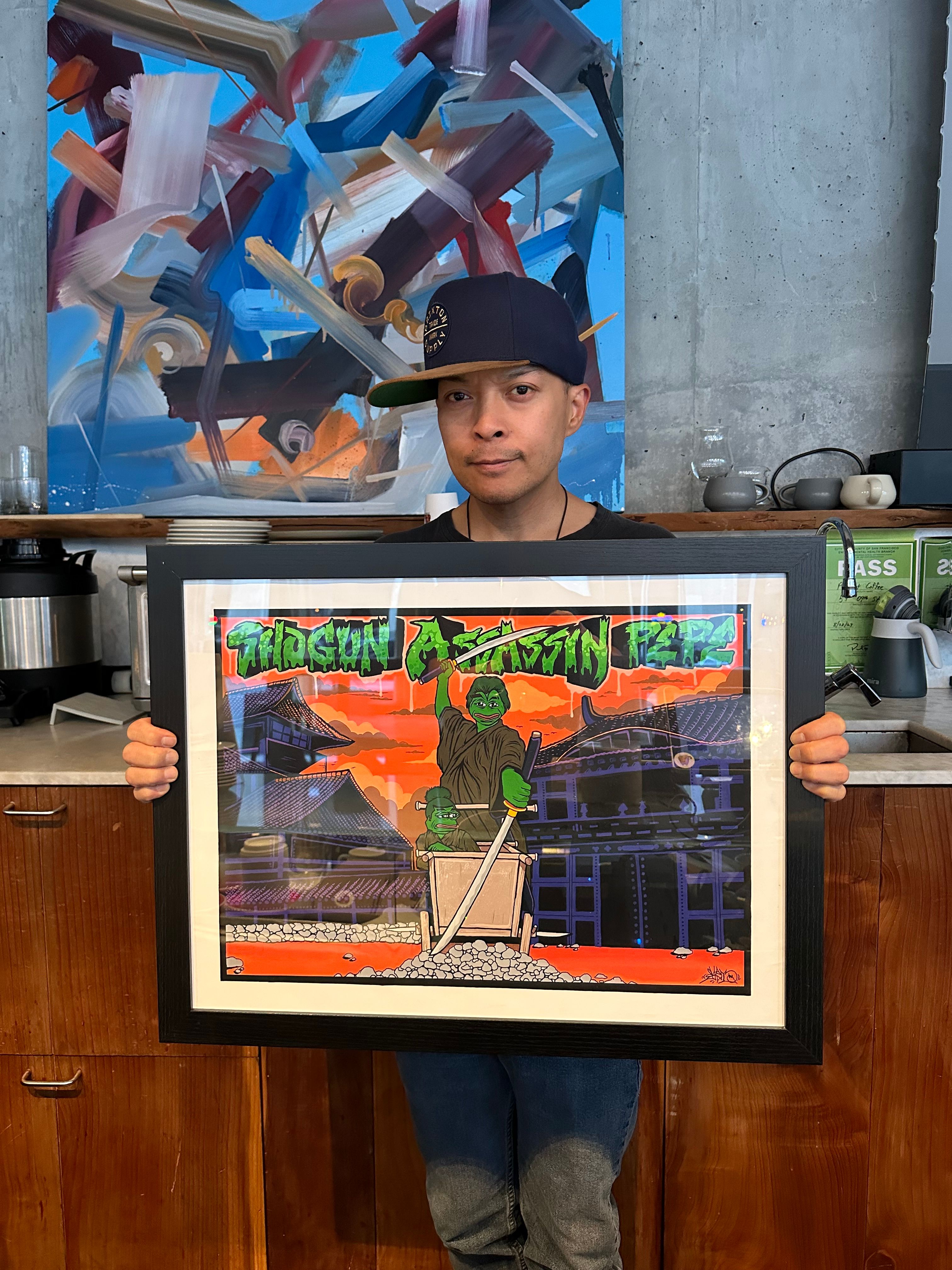 Shogun Assassin Pepe - Lone Frog and Tadpole (Physical Painting)