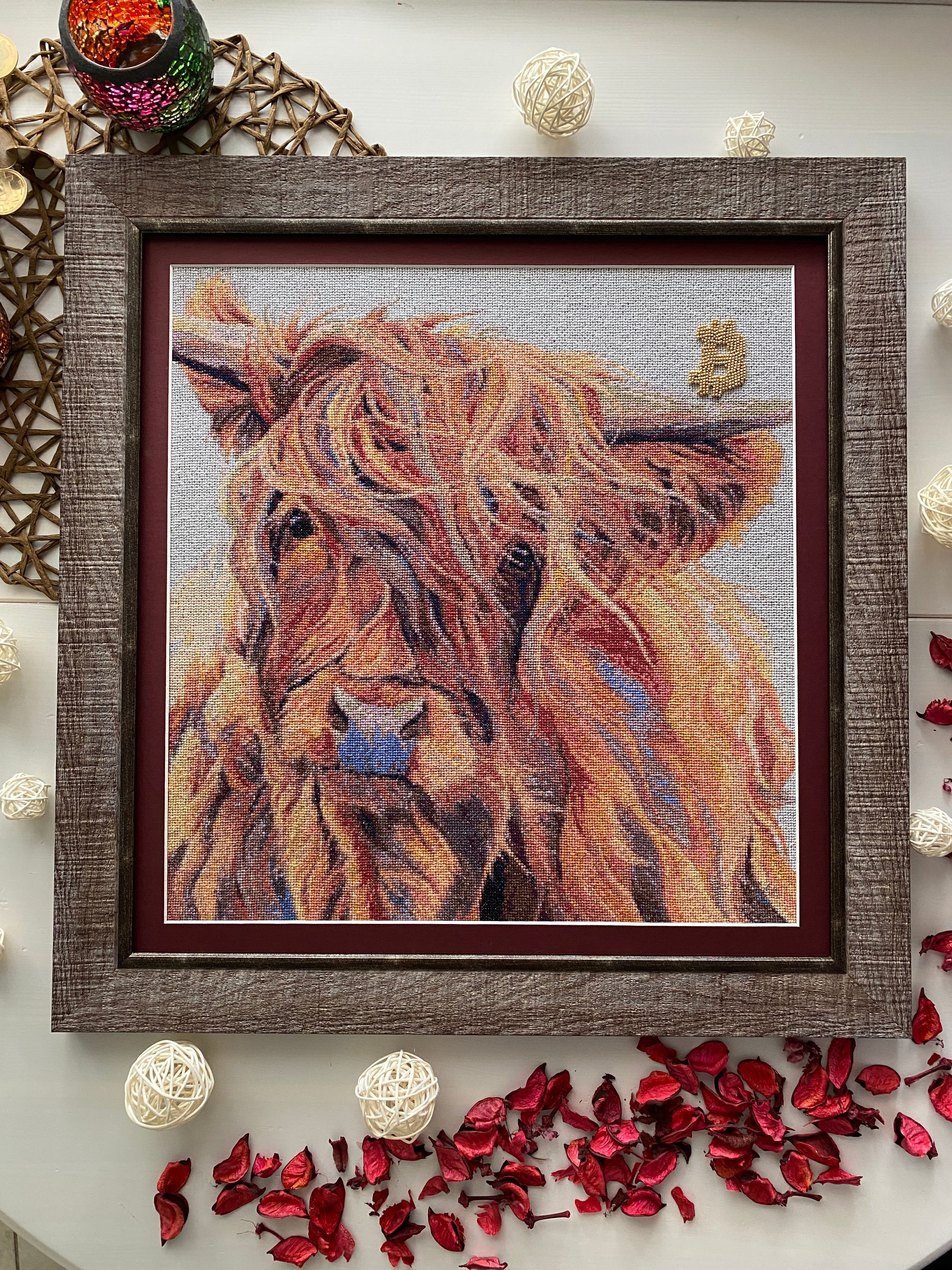 Painting-embroidery "Mighty Bull and Bitcoin"