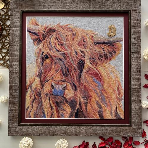 Painting-embroidery "Mighty Bull and Bitcoin"