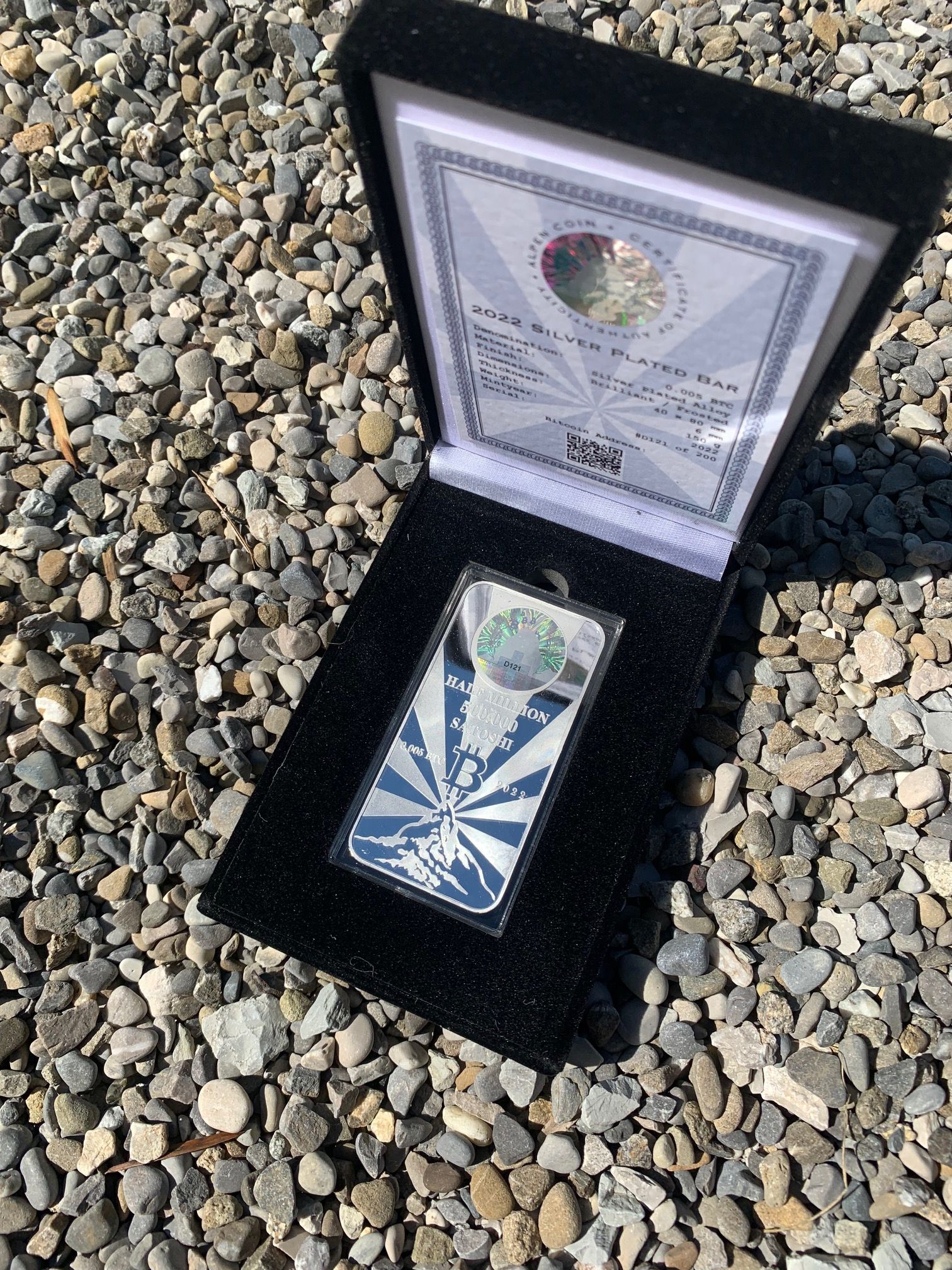 Alpen Coin 500,000 Satoshi Silver Plated Bar #D121