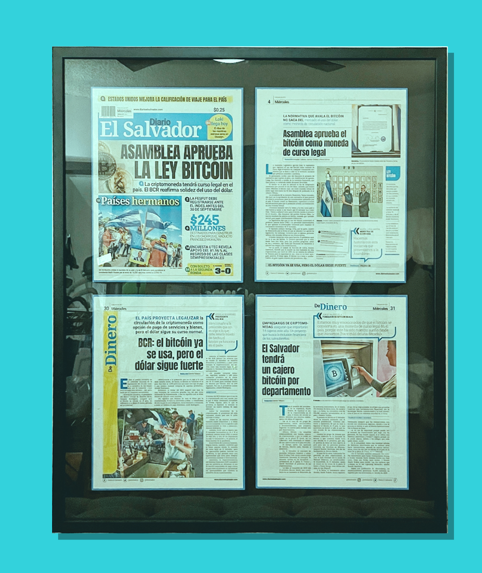 Diario El Salvador's La Ley Bitcoin Edition -  Framed for Preservation.